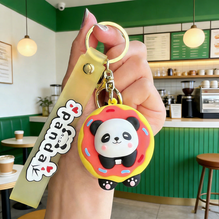 Wholesale Silicone PVC Panda Keychain Cute Red Panda Dressed for Car Key Bag Gift Decorative Accessory MOQ≥2