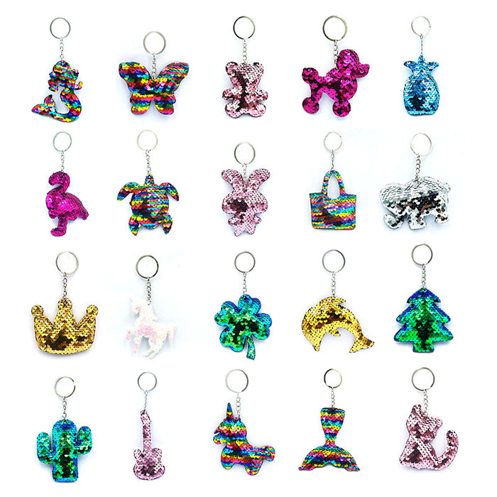 Wholesale Reflective Shiny Animal Plant Keychain PET Sequins Fashion Bag Car Pendant DIY Clothing Accessories JDC-KC-QS001