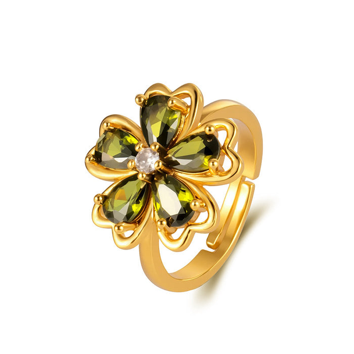 Wholesale Colorful Diamond Five-Petal Flower Disc Diamond Ring