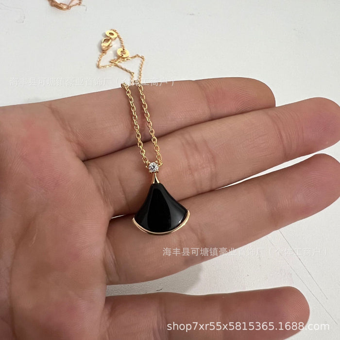 Wholesale  V gold high version small skirt necklace female white fritillary fan rose gold pendant clavicle chain