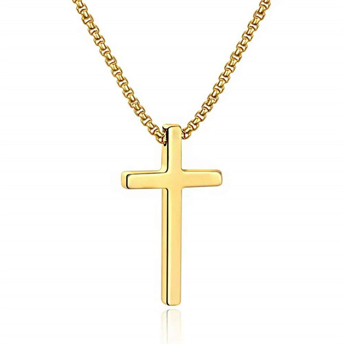 Wholesale Simple Titanium Steel Crucifix Necklace Trendy Men' s Versatile Pendant Sweater Chain Jewelry