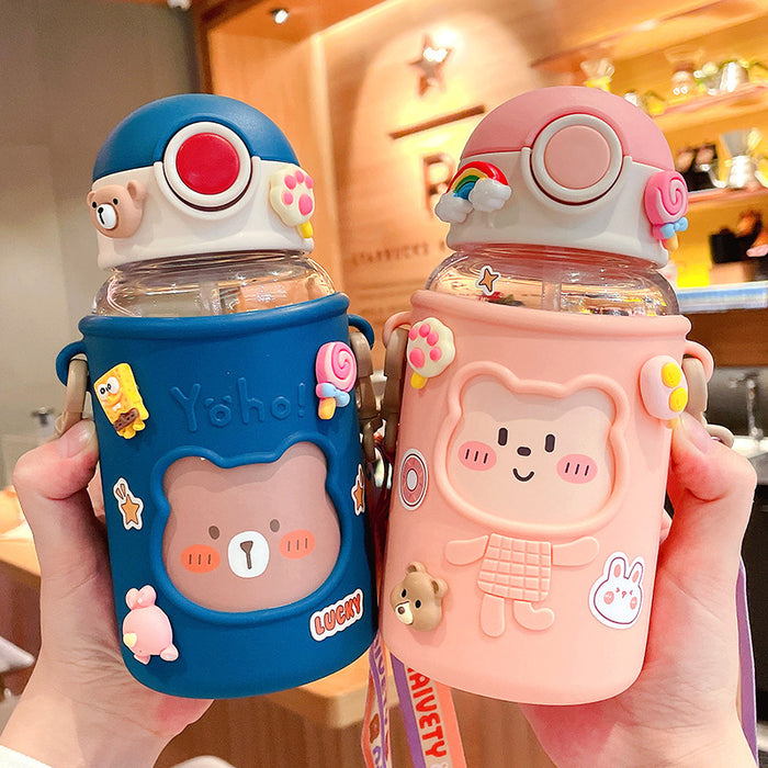 Wholesale Cute Bear Straw Cup Large-Capacity Plastic Cup
