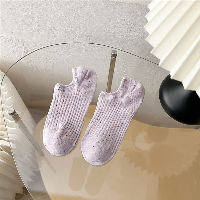 Wholesale Socks, dotted yarn, boat socks, double needle vertical stripes, invisible socks, adhesive anti slip short tube socks