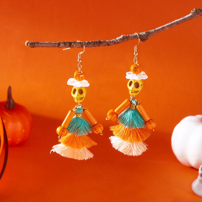 Wholesale  retro earrings for women hip-hop punk style skull funny skeleton colorful mesh ear hooks