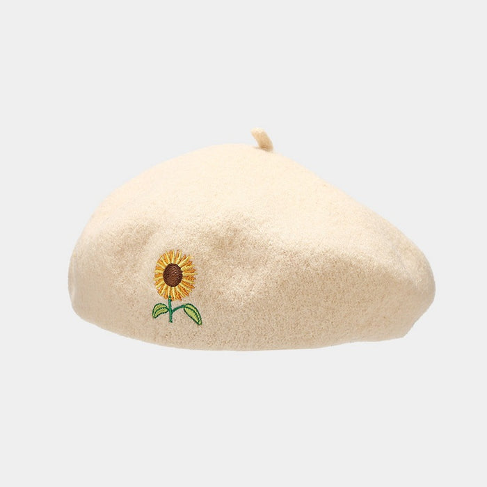 Wholesale Artistic and retro sunflower embroidered beret fashionhat