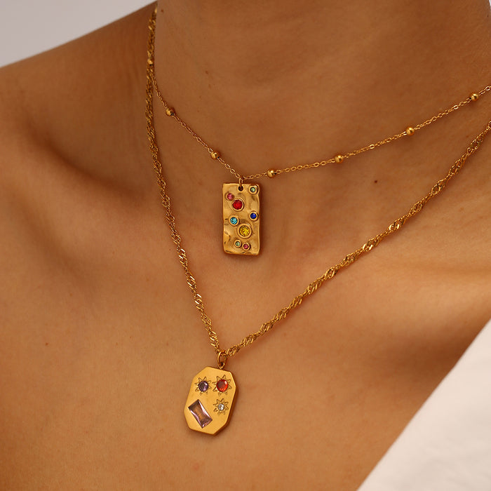Wholesale Stainless steel rainbow gemstone necklace, personalized polygon necklace, color preservation wholesale