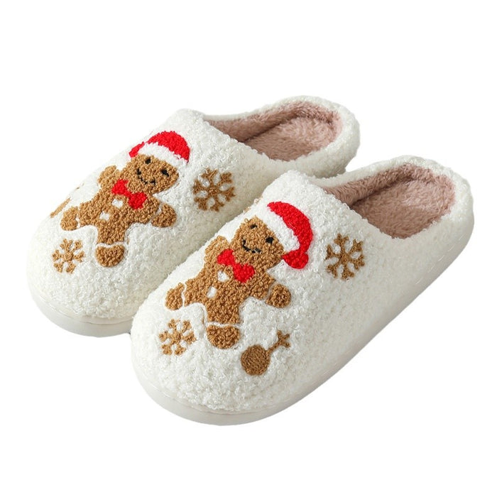 Wholesale Winter snowflake gingerbread cotton slippers for women home indoor non-slip home slippers