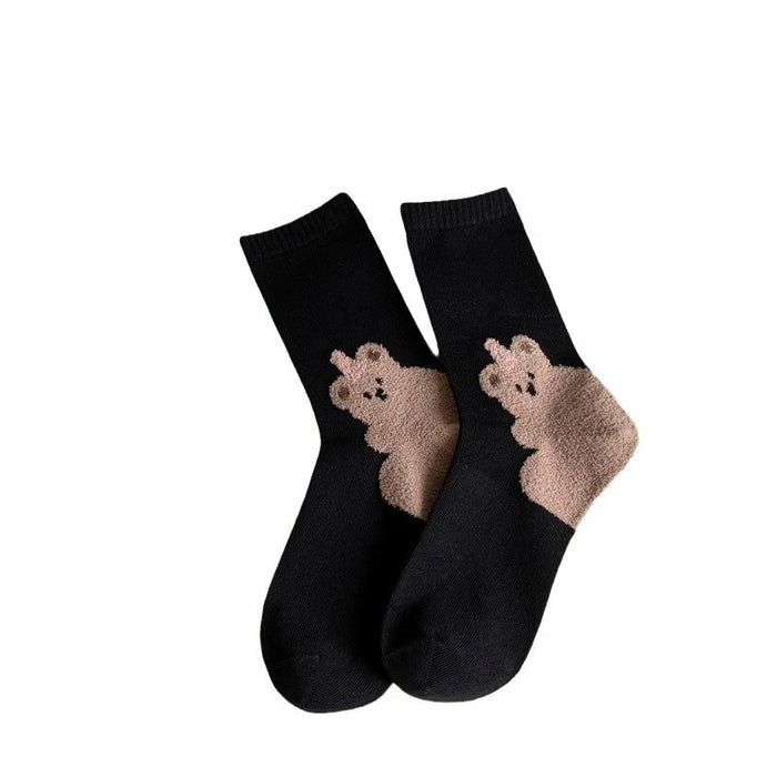 Wholesale Socks Women's Autumn and Winter One Boneless Cotton Cartoon Mid-length Socks Sweat-absorbent Stockings Bear Long Socks All-match