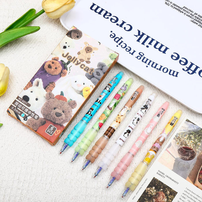 Wholesale 6pcs/box Cartoon Erasable Pen Quick-drying Press Erasable Gel Pen Cute Thermal Erasable Pen