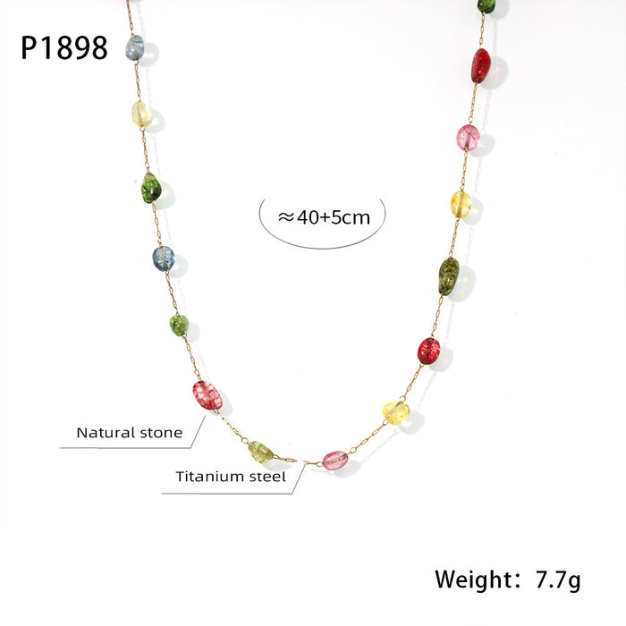 Wholesale Fashionable Gold  Stone Titanium Steel Necklace Jewelry Geometric Shape Regular Chain