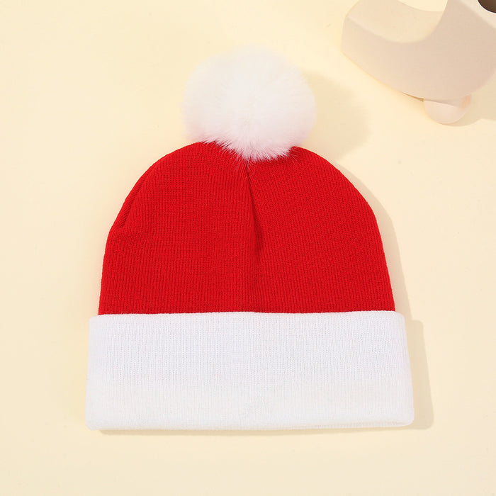 Wholesale Christmas Party Red and White Hat  Knitted Hat  Color-Blocked Woolen Hat Cuffed Dome Knitted Hat