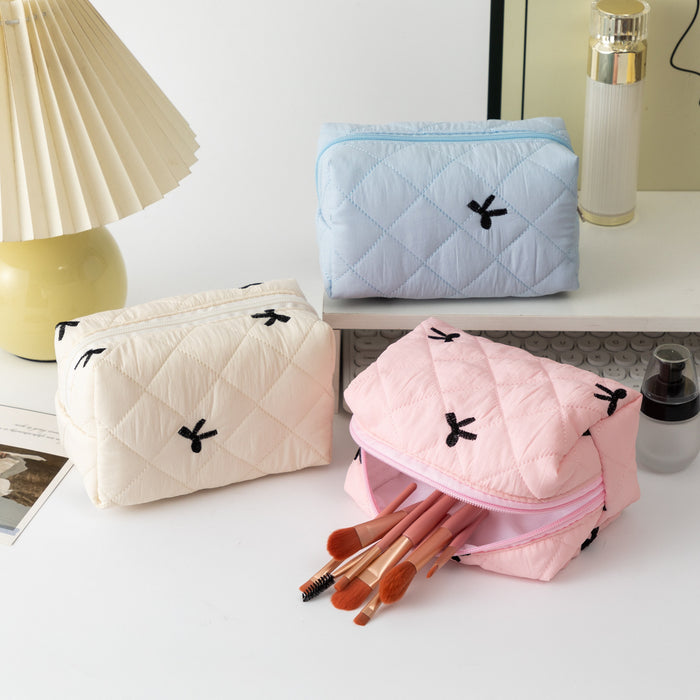 Wholesale Bow Quilted Lipstick Earphone Data Cable Bag Cosmetic Bag