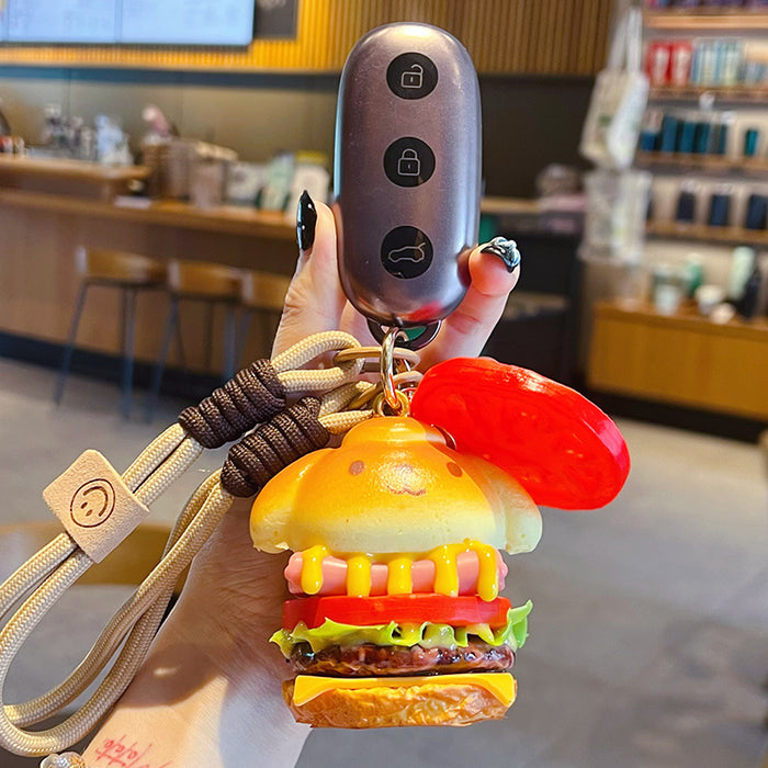 Wholesale Trendy Simulated Puppy Burger PVC Keychain Pendant Food Charm For Bags
