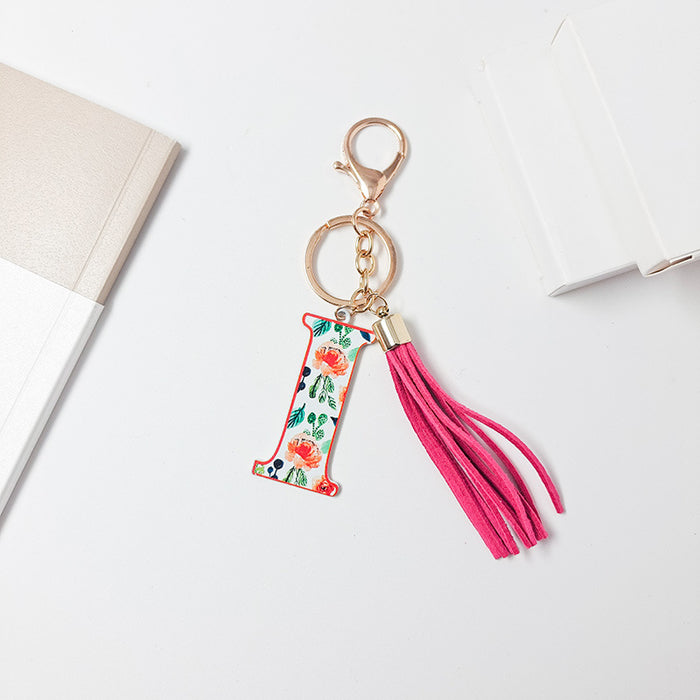 Wholesale Zinc Alloy Leather Letter Color Tassel Keychain JDC-KC-JinY003