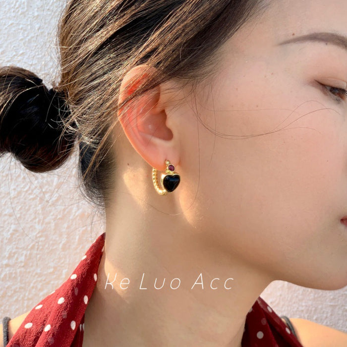 Wholesale Vintage natural gemstone jewelry, niche, light luxury, high-end accessories, ear loops, ear buckle earrings