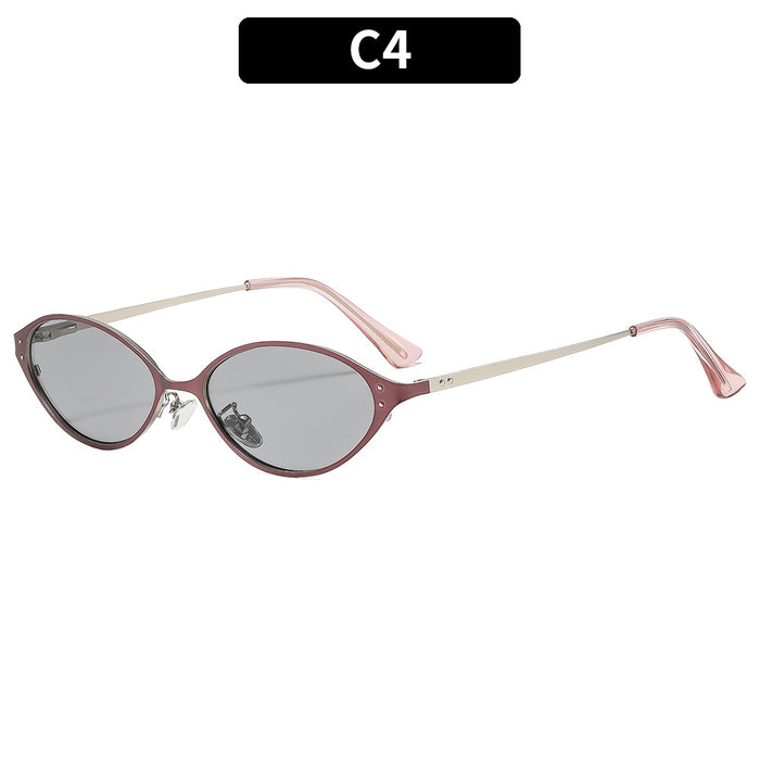 Wholesale Retro Oval Metal Sunglasses UV400 Fashion Accessory Trendy Full Rim Black Frame Gray Lenses