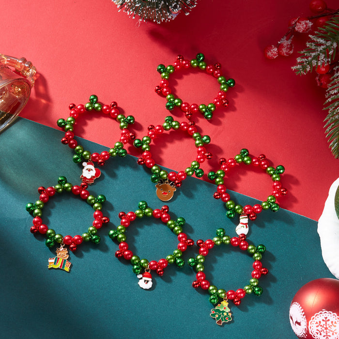 Wholesale Christmas Cartoon Santa Elk Pendant Bead Bracelet Alloy Fashion Accessory