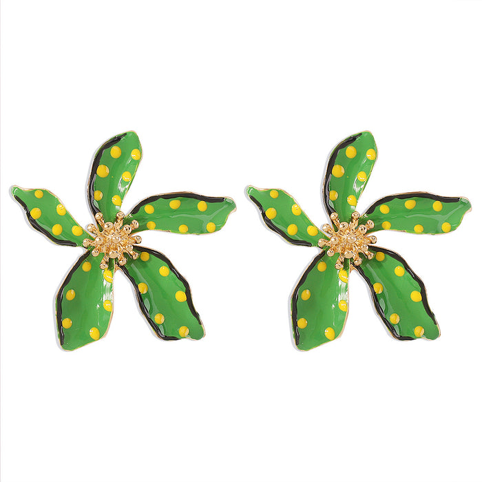 Wholesale Alloy Drop Oil Flower Polka Dot Earrings JDC-ES-QianDi028