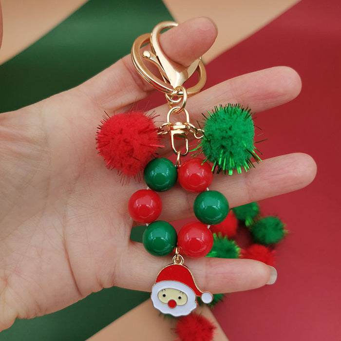 Wholesale Christmas theme keychain  snowflake bag keychain beaded Christmas tree keychain