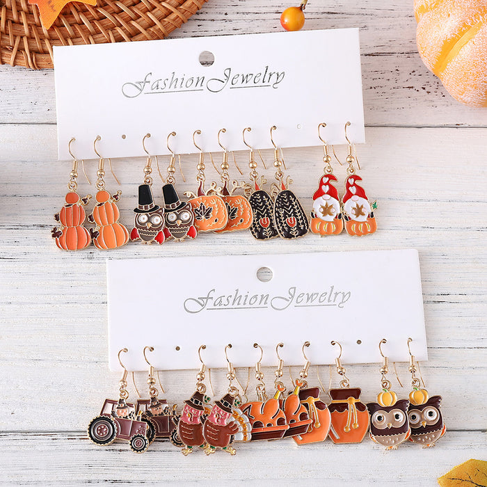 Wholesale Thanksgiving Pumpkin Earring Set Trendy Fall Alloy Drop Earrings Fashion Accessory