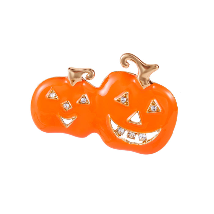 Wholesale  brooch with funny smiling pumpkin,  witch and broom painted in oil