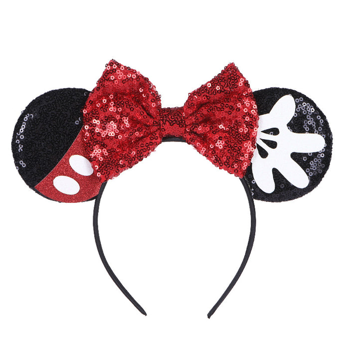 Wholesale Red Polka Dot Sequin Bow Fabric Hair Hoop JDC-HD-MeiY001