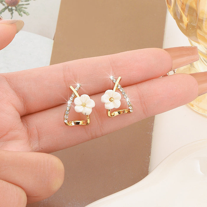 Wholesale  cross flower earrings small diamond-embedded earrings