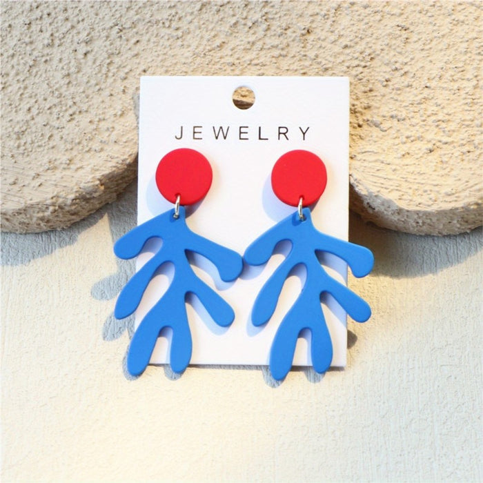 Wholesale Blue Coral Seaweed Acrylic Earrings for Women Tassel Earrings Accessories