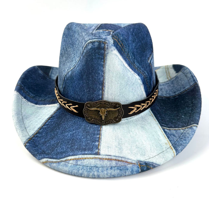 Wholesale Vintage denim patchwork top hat, new high-end sunshade and sun protection hat