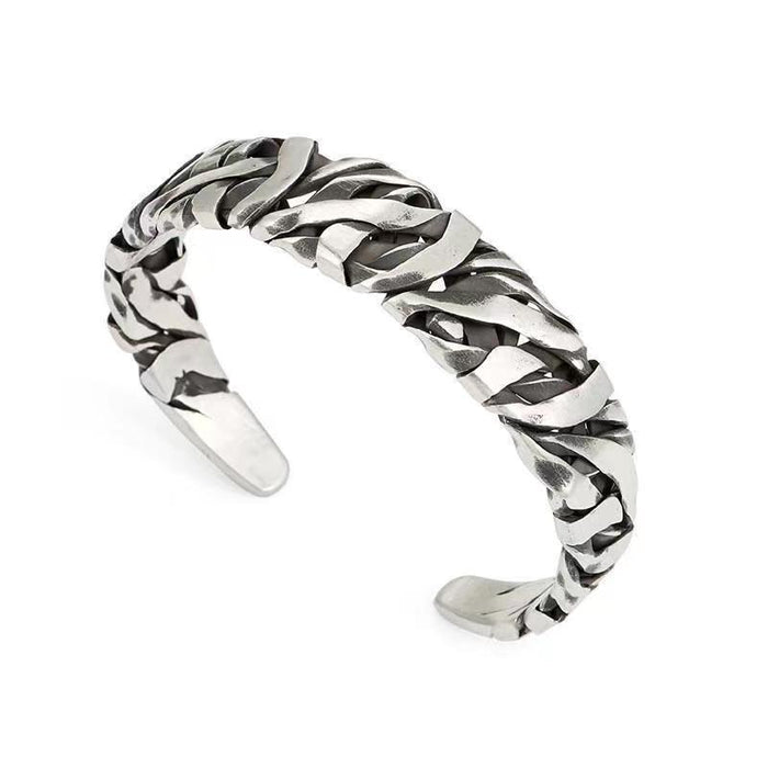 Wholesale Fashionable electroplated imitation hand woven bracelet, personalized retro and niche open mouth bracelet, geometric wide bracelet