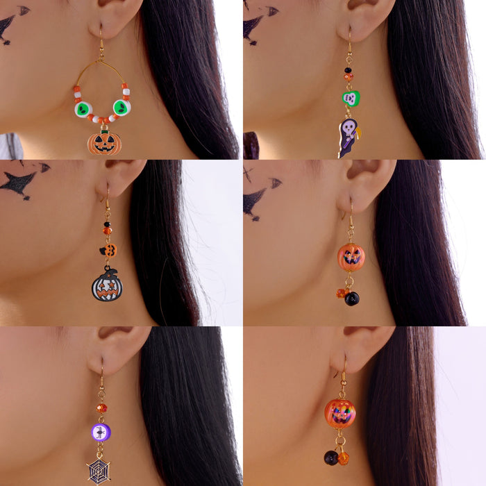 Wholesale  earrings creative pumpkin bat skull rhinestone acrylic earrings exquisite diamond ghost earrings