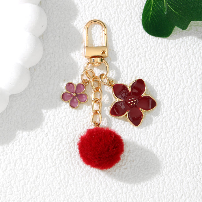 Wholesale Cute Cherry Blossom Flower Alloy Keychain Pendant Purple Decorative Accent for Resale