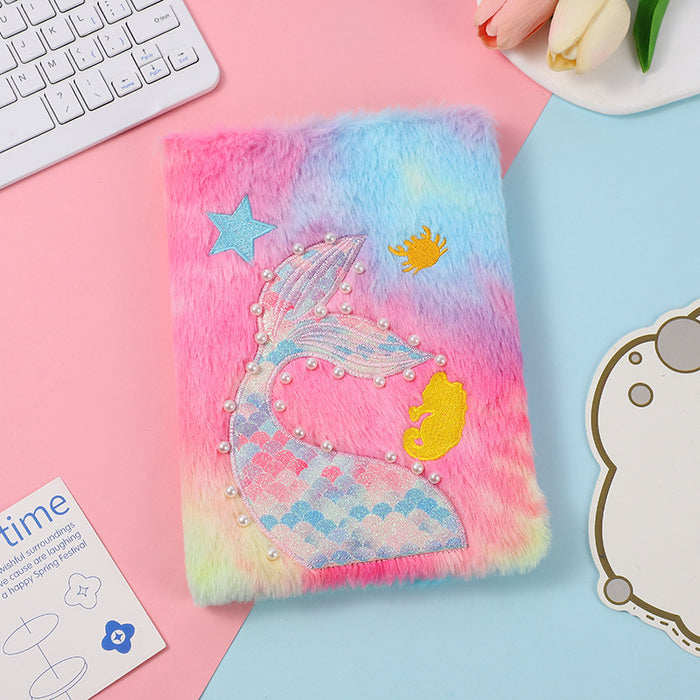 Wholesale Mermaid Tail Plush Hand Account Notebook Cute Girl' s Journal Student Cartoon Learning Notebook