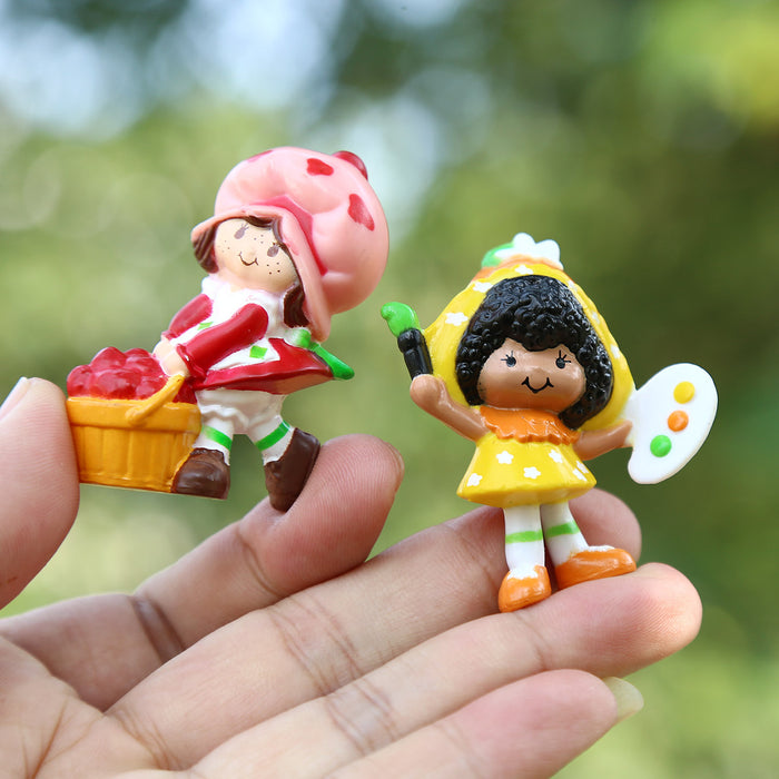 Wholesale 6 pcs Strawberry Girl Miniature Doll Model Ornament