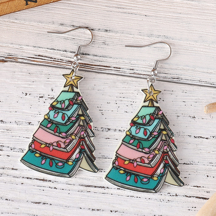 Wholesale Christmas Book Christmas Tree Pendant Earrings Acrylic Teachers'  Day Book Lovers Earrings