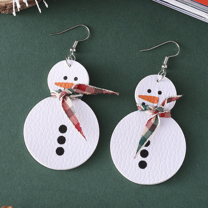Wholesale Leather Christmas Snowman Drop Earrings Fashion Accessory Boutique Resale