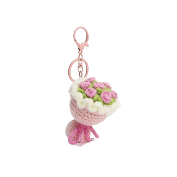 Wholesale Woven Holding Flower Keychain Rose Bouquet Bag Pendant Schoolbag Hanging
