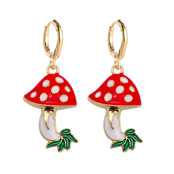 Wholesale Three-dimensional Mushroom Earrings Alloy Oil Drop Pendant Earrings