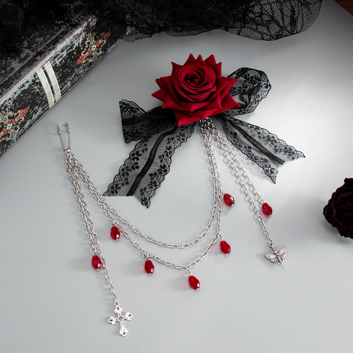 Wholesale Gothic Lace Brooch Pin With Tassel Cross Pendant Dark  Style Fashion Accessory