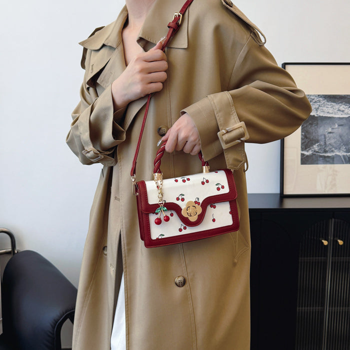 Wholesale Cherry-Print Twisted-Handle Small Square Crossbody Bag