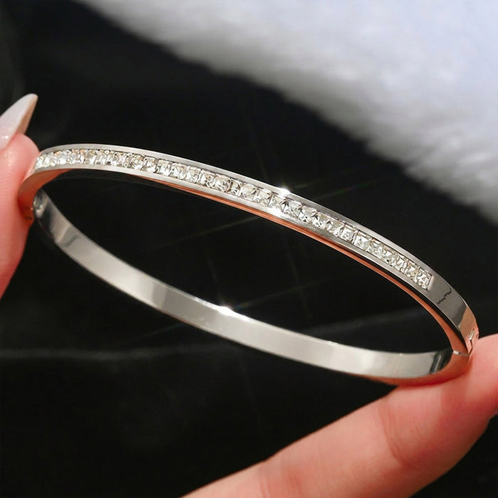 Wholesale Titanium Steel Double  Rhinestone Bracelet Everyday Jewelry Accessory