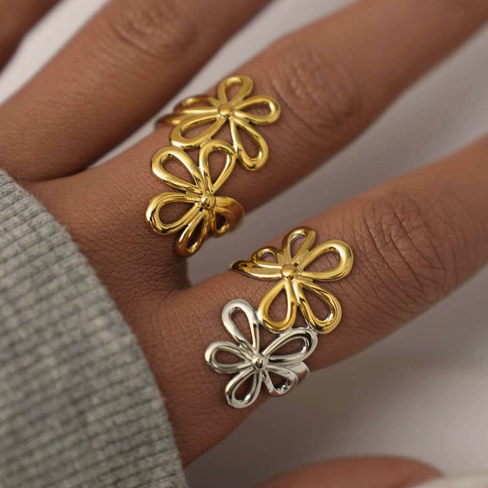Wholesale Jewelry Stainless Steel 18K Gold Flower Open Ring Hand Jewelry