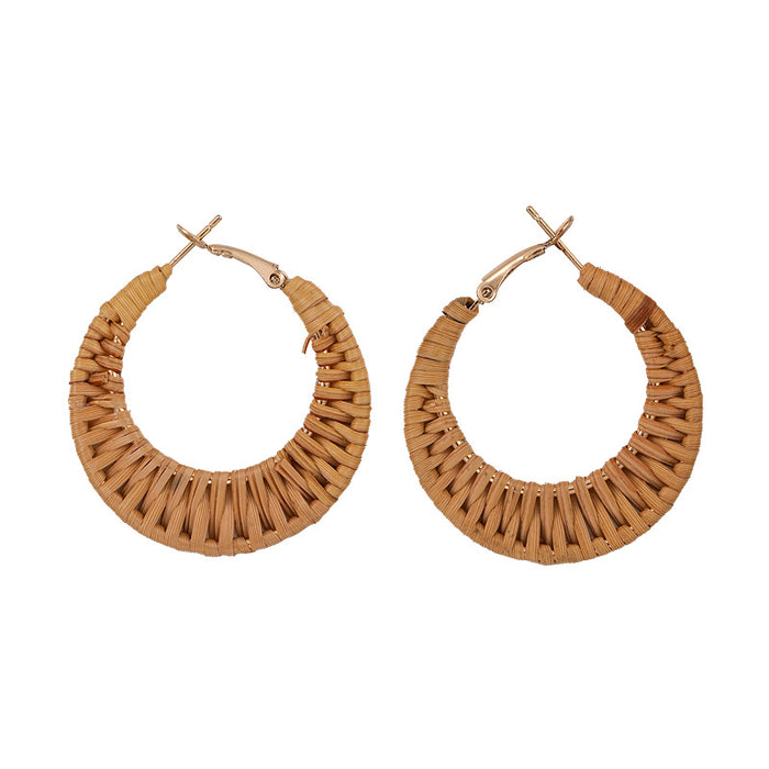Wholesale Handmade woven wicker ring earrings for women, perfect for beach photography and paired with vintage and fashionable earrings