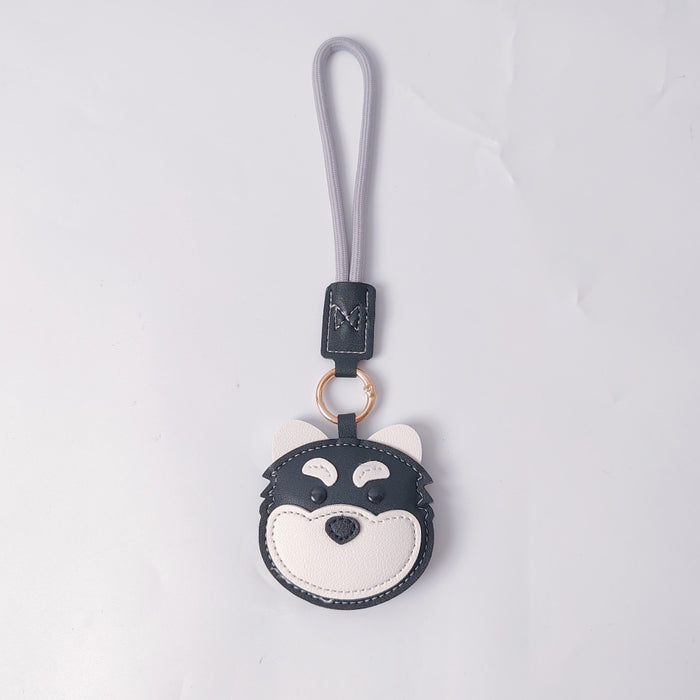 Wholesale PU Leather Black Husky Cartoon Dog Keychain Bag Charm Trendy Car Key Accessory