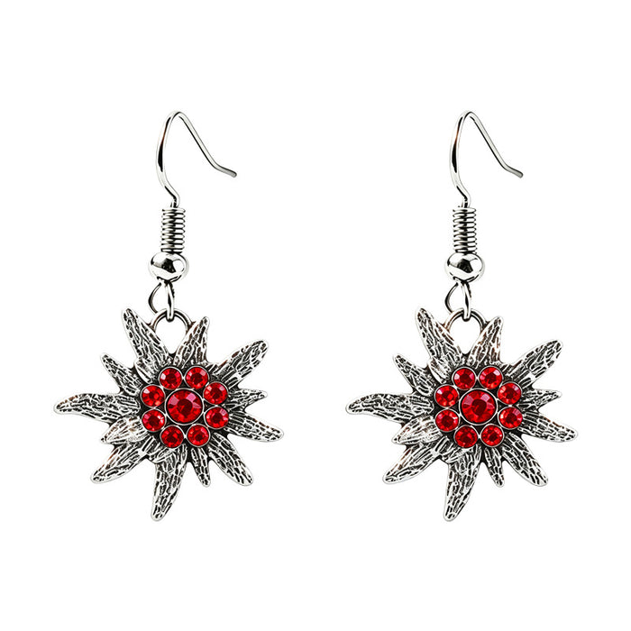Wholesale Vintage Red Alloy Edelweiss Flower Earrings For Women Bavarian Oktoberfest Party Jewelry