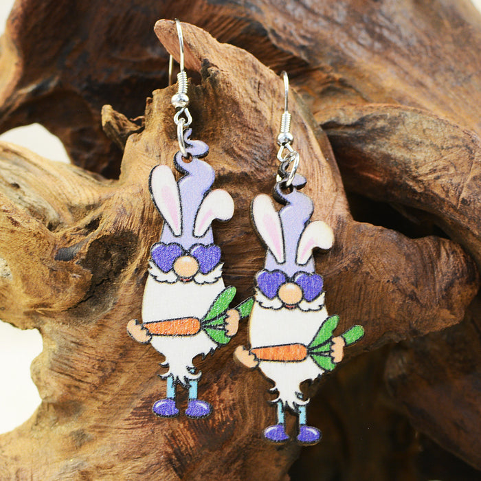 Wholesale Easter Bunny Dwarf Elf Wooden Earrings JDC-ES-ChenC017