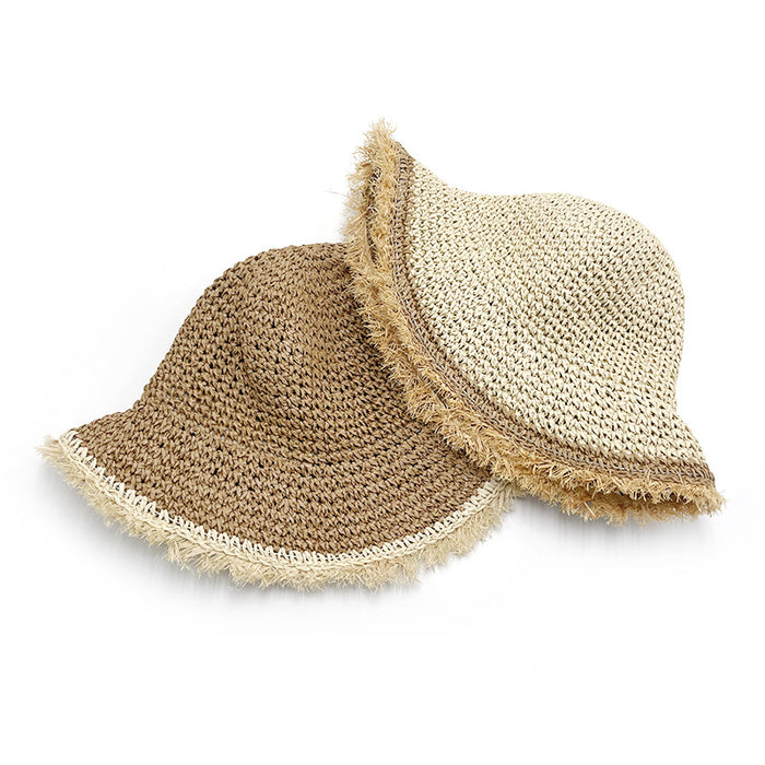 Wholesale Raw Edge Woven Straw Hat Sun Hat Summer Fisherman Hat Seaside Vacation