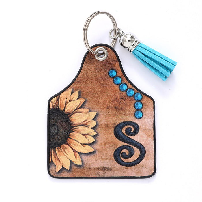 Wholesale Leather Sunflower Letter Tassel Keychain Pendant