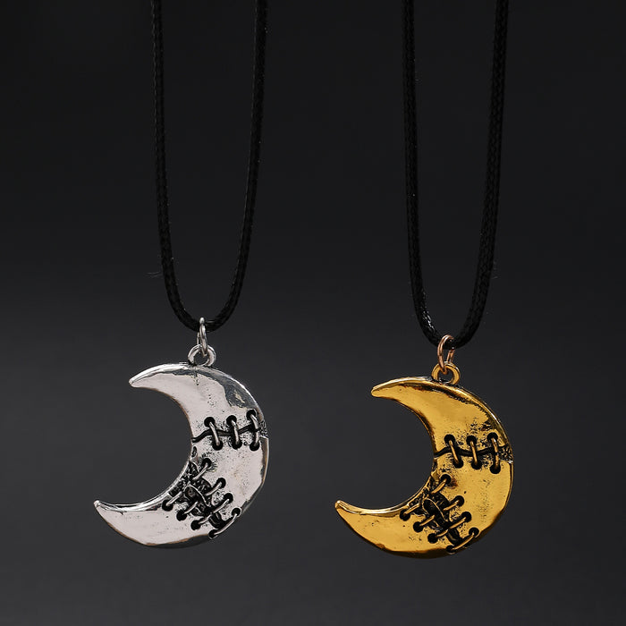 Wholesale  Retro Gothic Patched Worn Moon Pendant Necklace Holiday Versatile