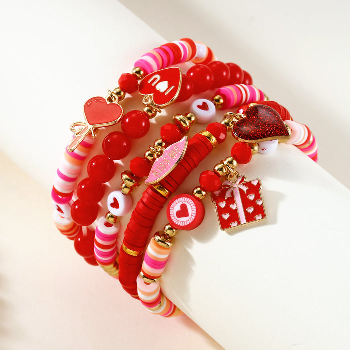 Wholesale A set of 5 Valentine' s Day clay bead bracelets